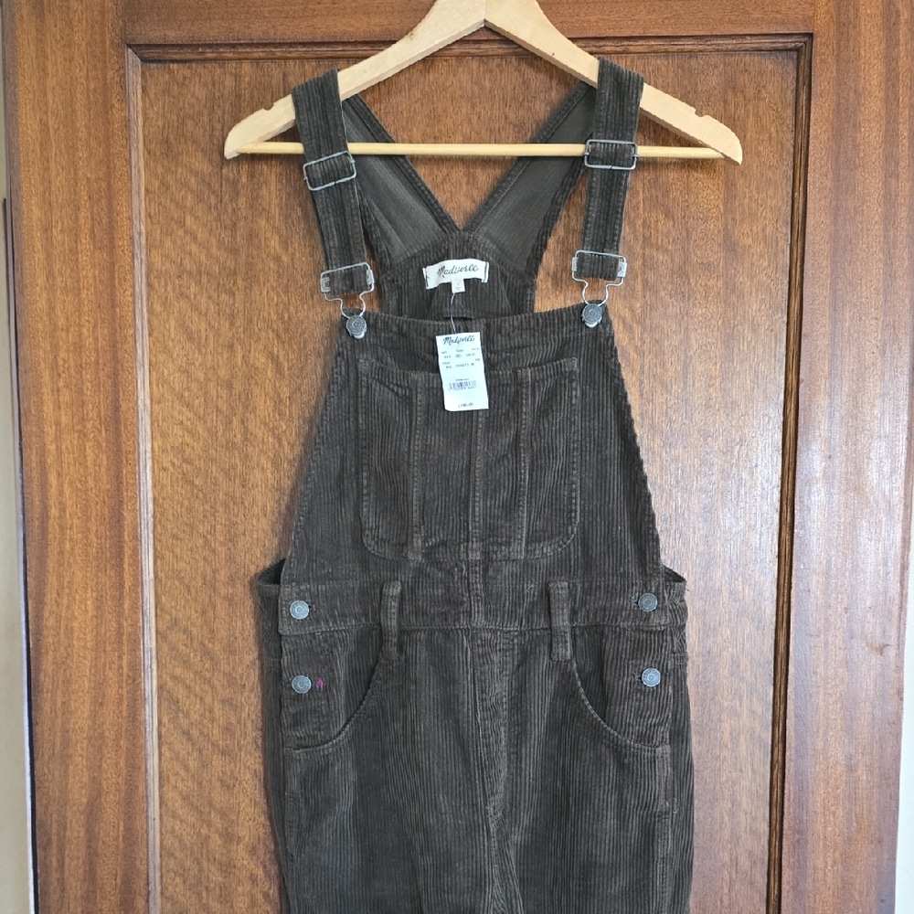 Madewell Olive Straight Leg Corduroy Overalls